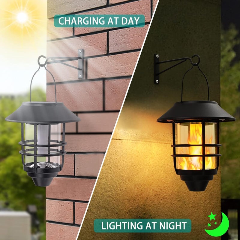 Derynome Solar Hanging Lantern Outdoor, Flickering Flames Outdoor Lights,Solar Lights Waterproof for Wall Fence Patio Porch Yard,2 Pack - Image 3